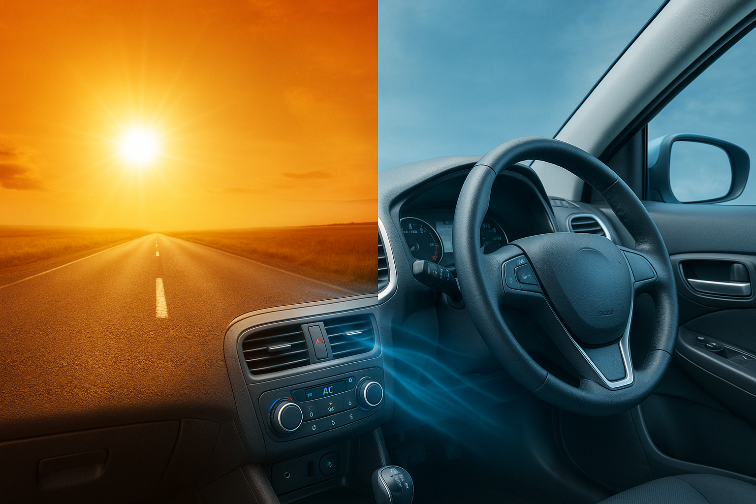Car air conditioning - hot outside and cool on the inside